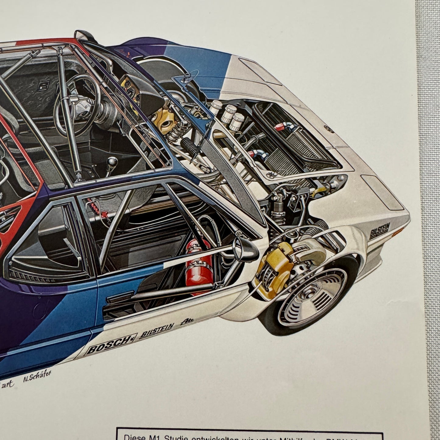 BMW M1 Racing Car Cutaway Illustration Mini Poster