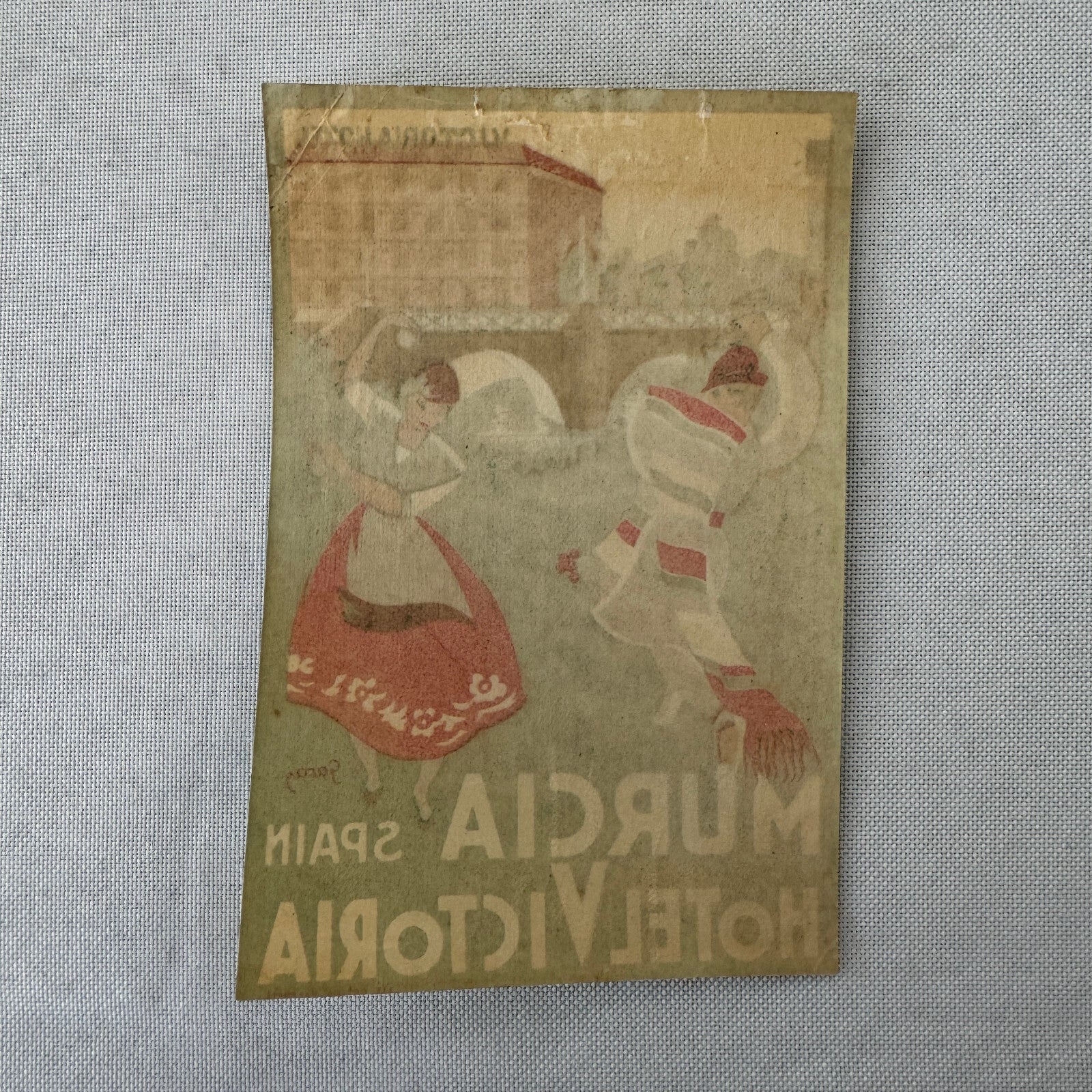 Vintage Hotel Travel Luggage Label Murcia Spain Hotel Victoria Spanish