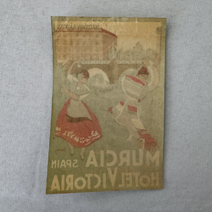 Vintage Hotel Travel Luggage Label Murcia Spain Hotel Victoria Spanish
