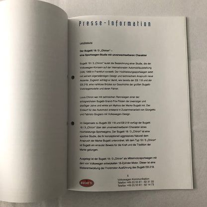 Bugatti Chiron Concept Car Press Kit Brochure Photos Bugatti GERMAN Text