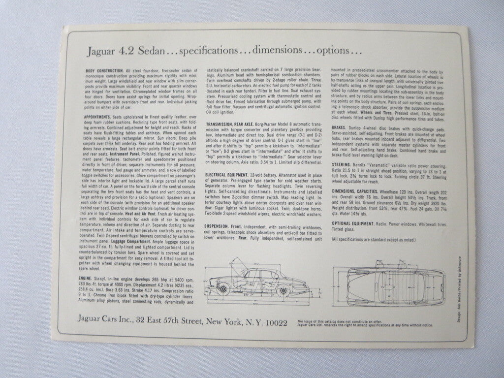 Vintage Jaguar 4.2 Sedan Sales Brochure Catalog