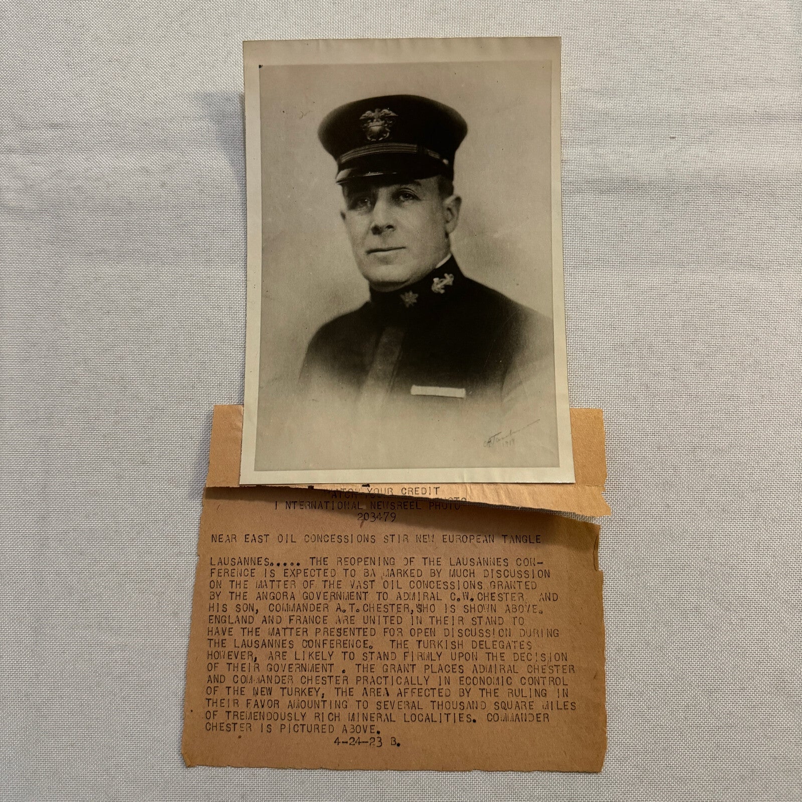Navy Commander Arthur Chester Press Photo Photograph Turkey Oil Lausannes