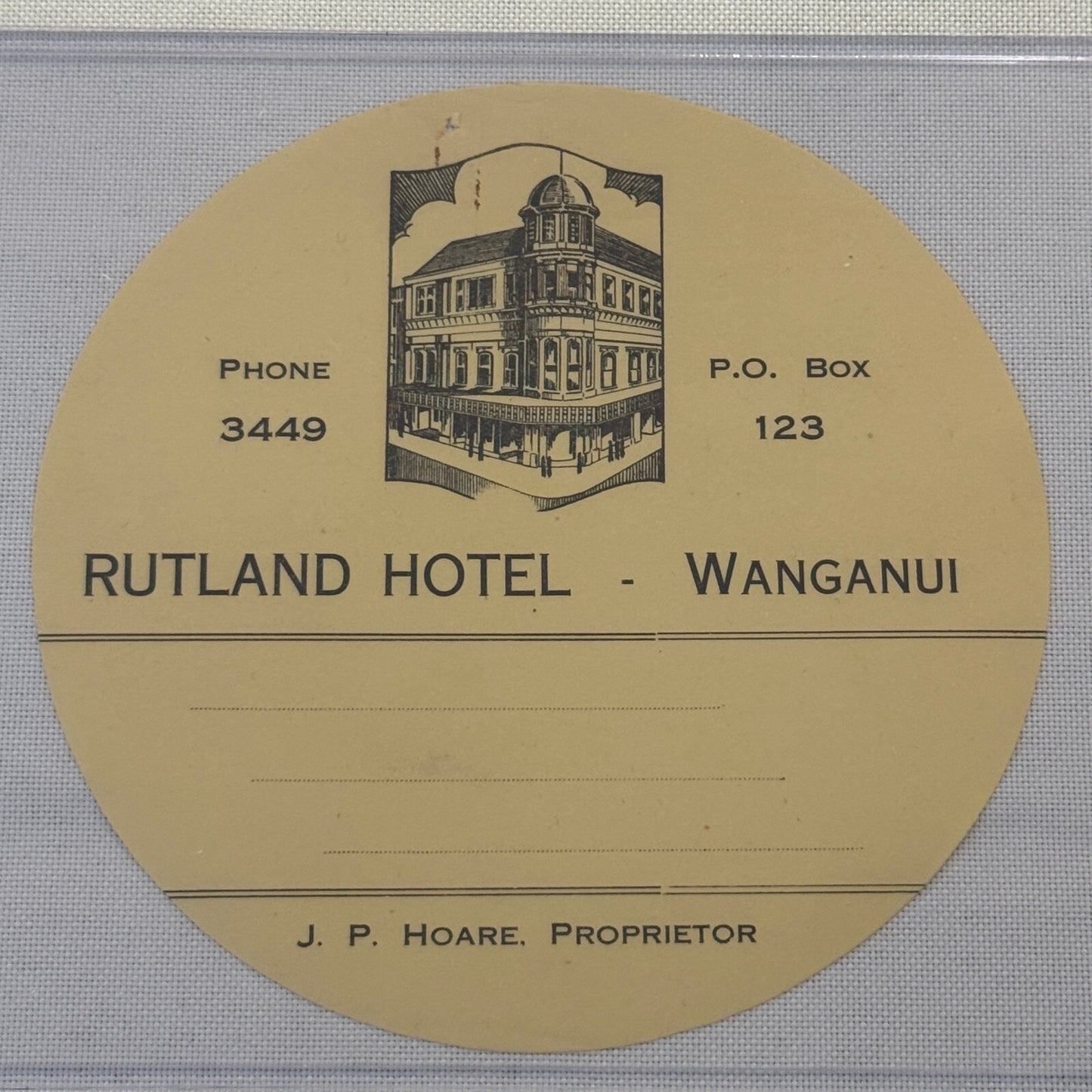 Vintage Hotel Travel Label Rutland Hotel Wanganui Whanganui New Zealand