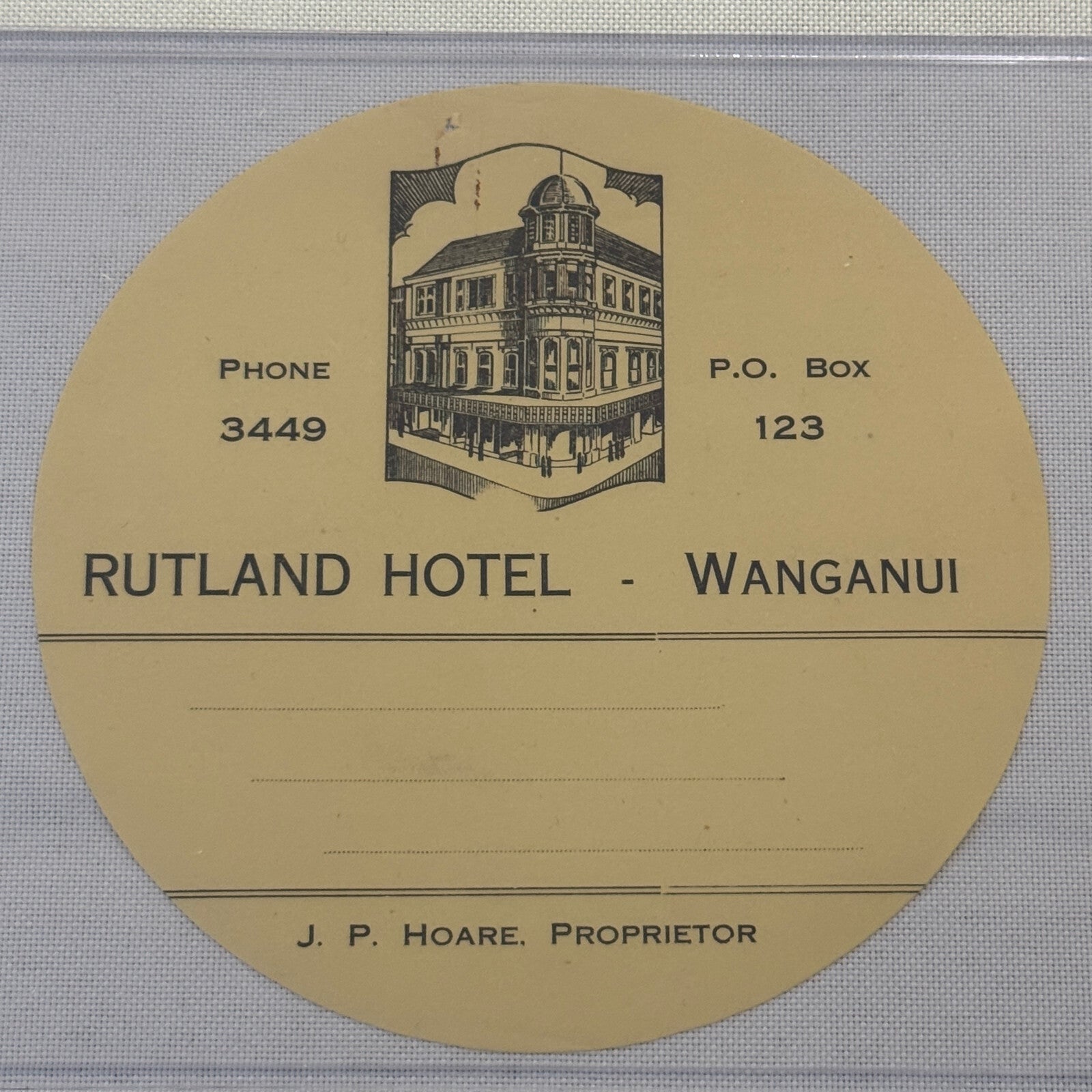 Vintage Hotel Travel Label Rutland Hotel Wanganui Whanganui New Zealand