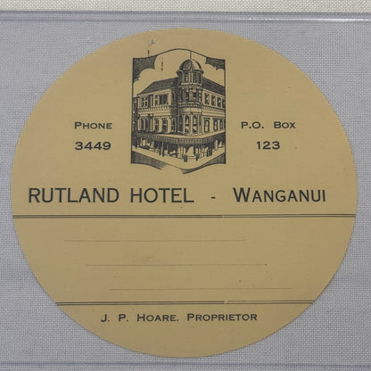 Vintage Hotel Travel Label Rutland Hotel Wanganui Whanganui New Zealand