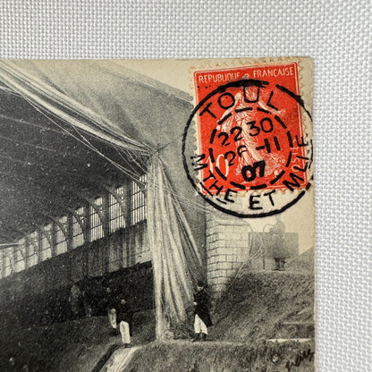 Vintage Zeppelin Airship Dirigible Postcard French Le Lebaudy in Hangar 1907