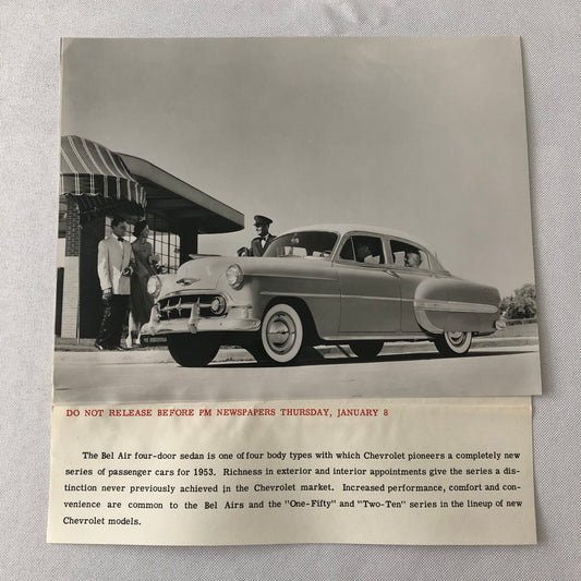1953 Chevrolet Bel Air Sedan Factory Press Photo Photograph Chevy Belair