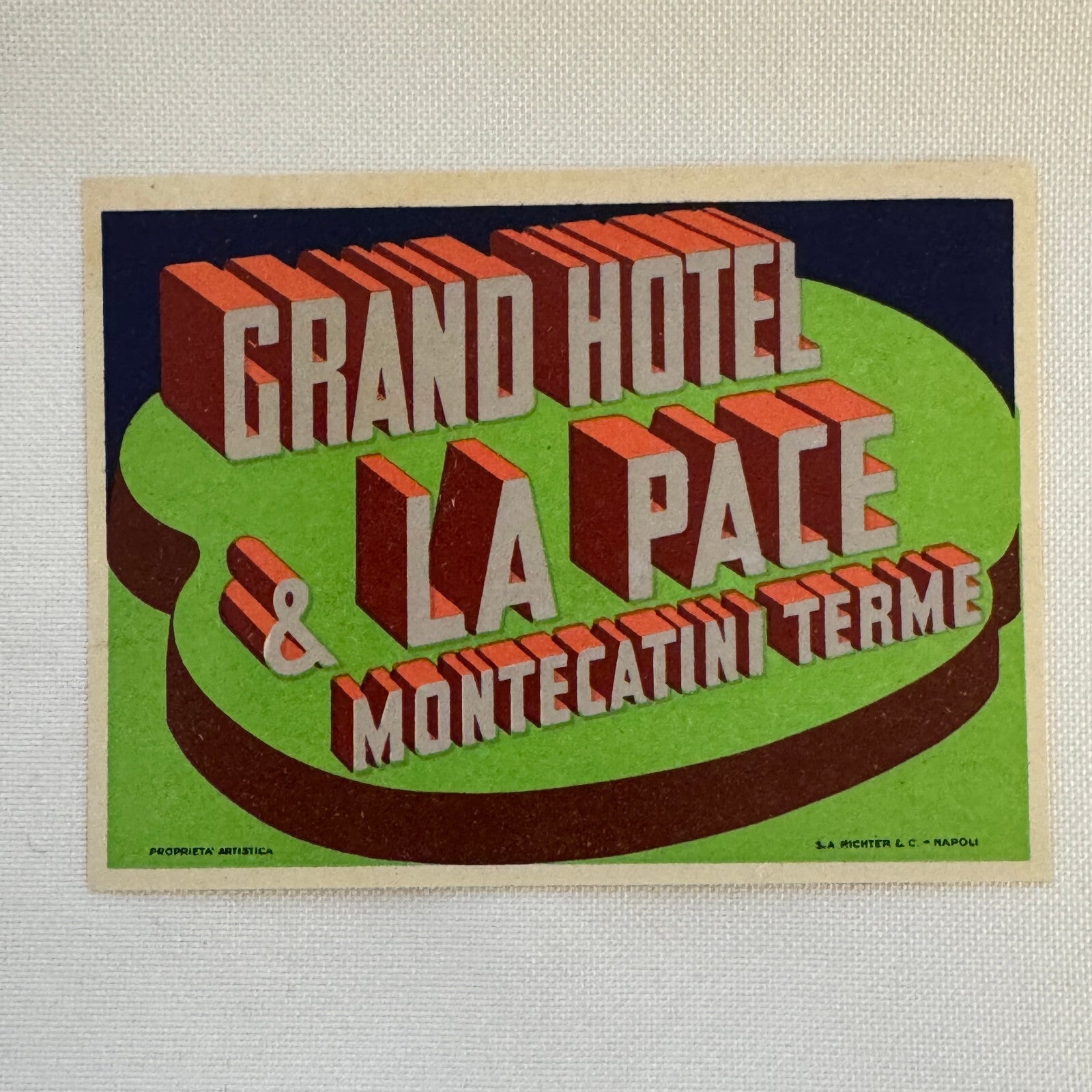 Vintage Travel Luggage Label Grand Hotel & La Pace Montecatini Terme Italy