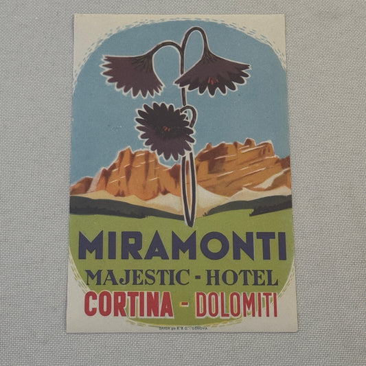 Vintage Hotel Travel Luggage Label Miramonti Majestic Hotel Cortina Dolomiti