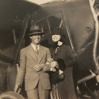 Vintage Snapshot Photo Photograph Print Breese 5 Airplane Aircraft Plane Couple