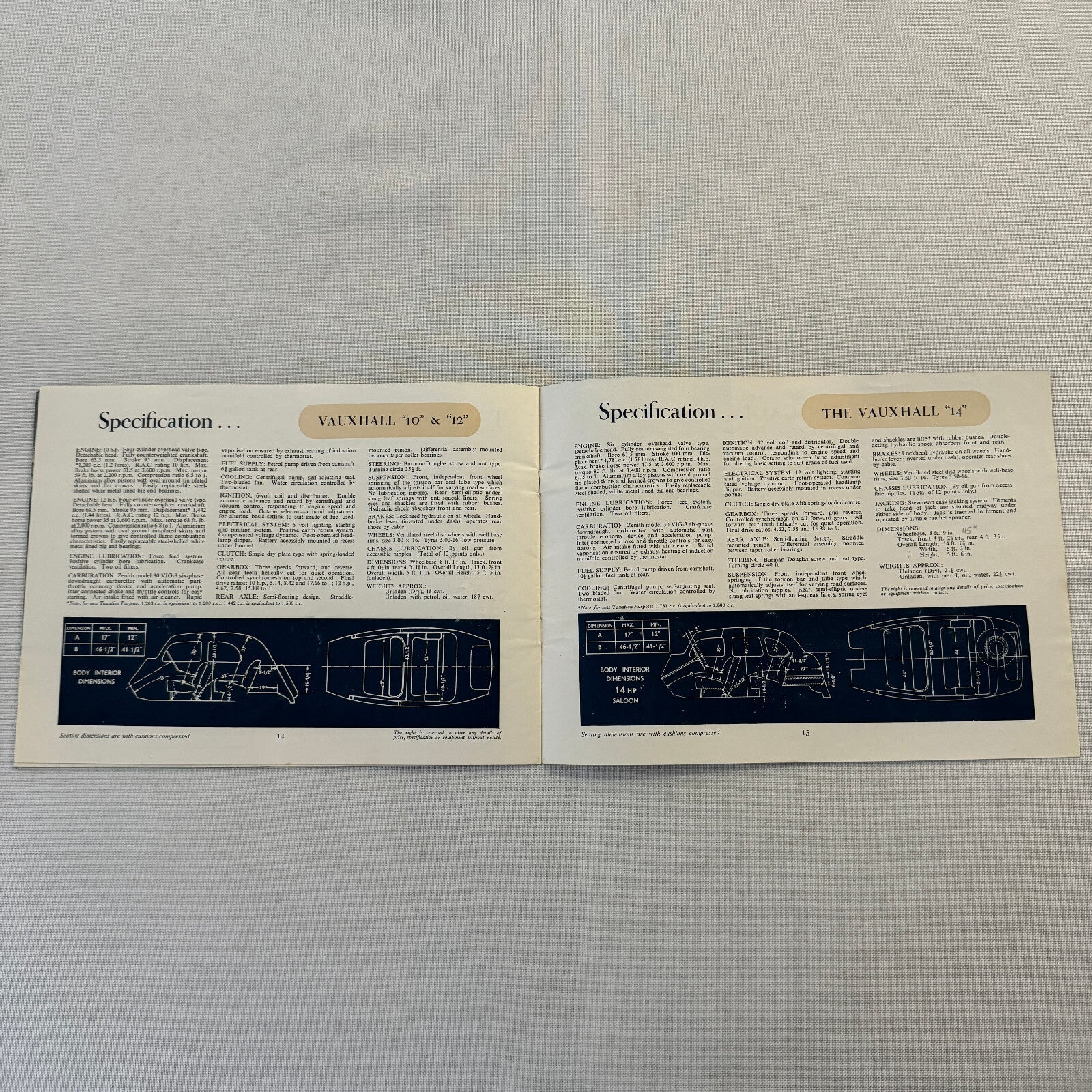 Vauxhall Car Sales Brochure Catalog Advertising 10HP 12HP 14 HP 10 12 14 Vintage