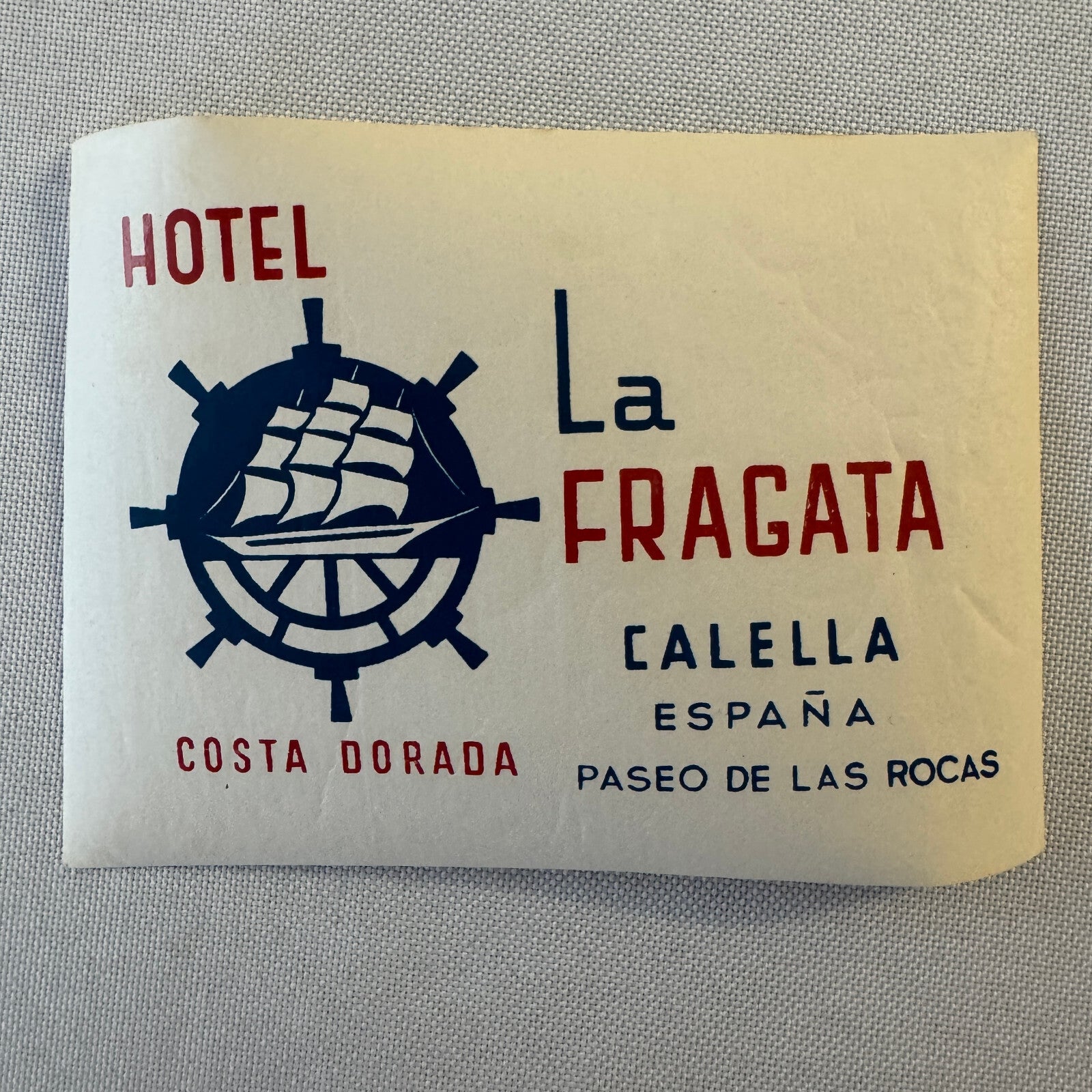 Vintage Hotel Travel Luggage Label Hotel La Fragata Calella Spain Espana