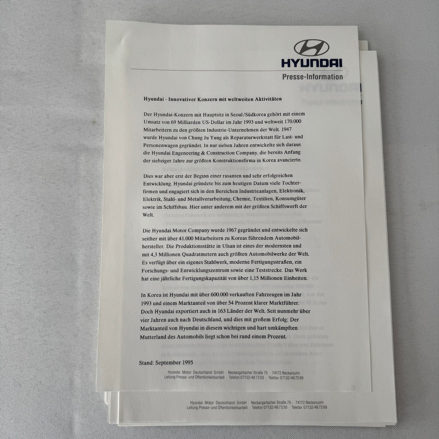 1996 Hyundai Car Press Kit S-Coupe S Coupe Sonata Lantra Accent H100 GERMAN