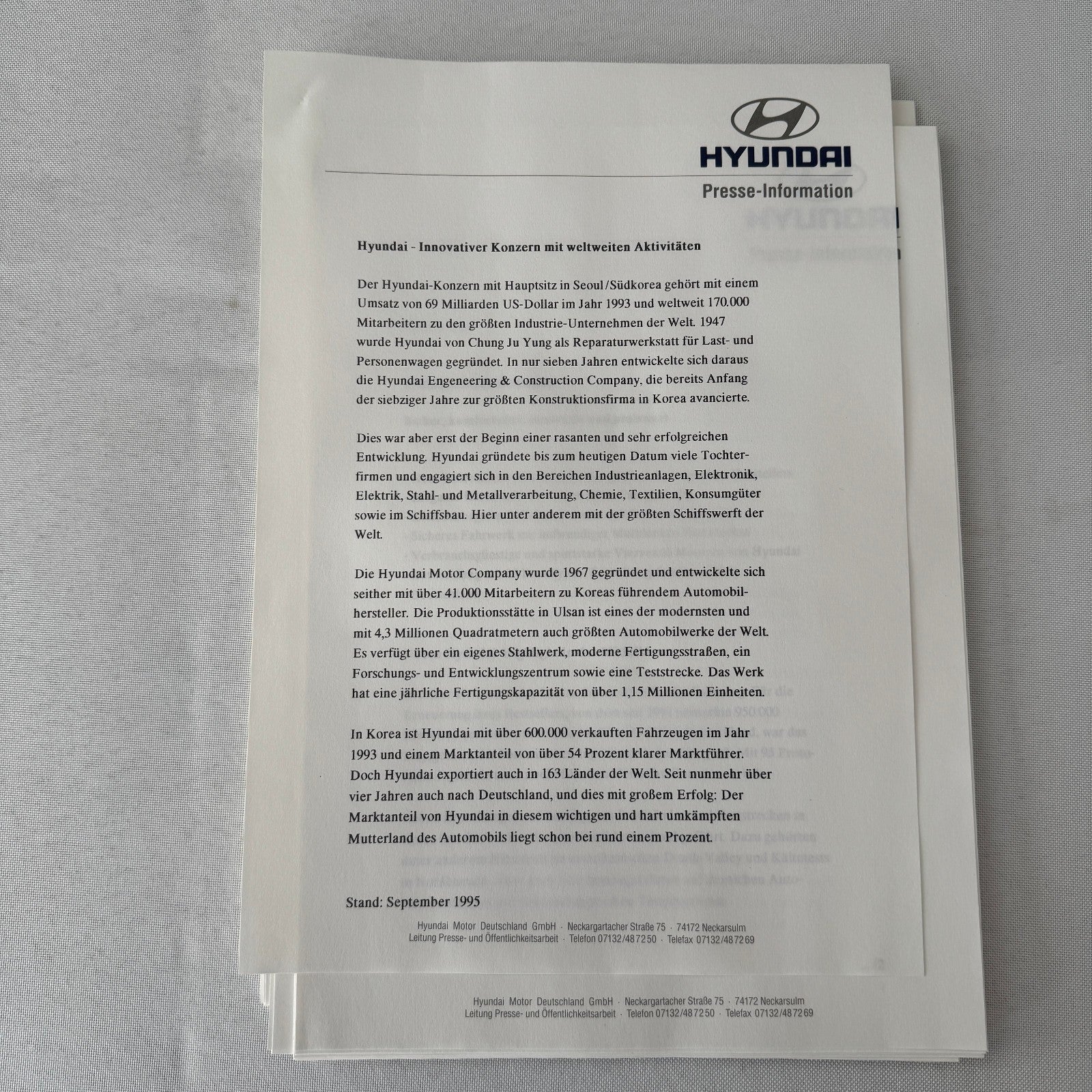 1996 Hyundai Car Press Kit S-Coupe S Coupe Sonata Lantra Accent H100 GERMAN