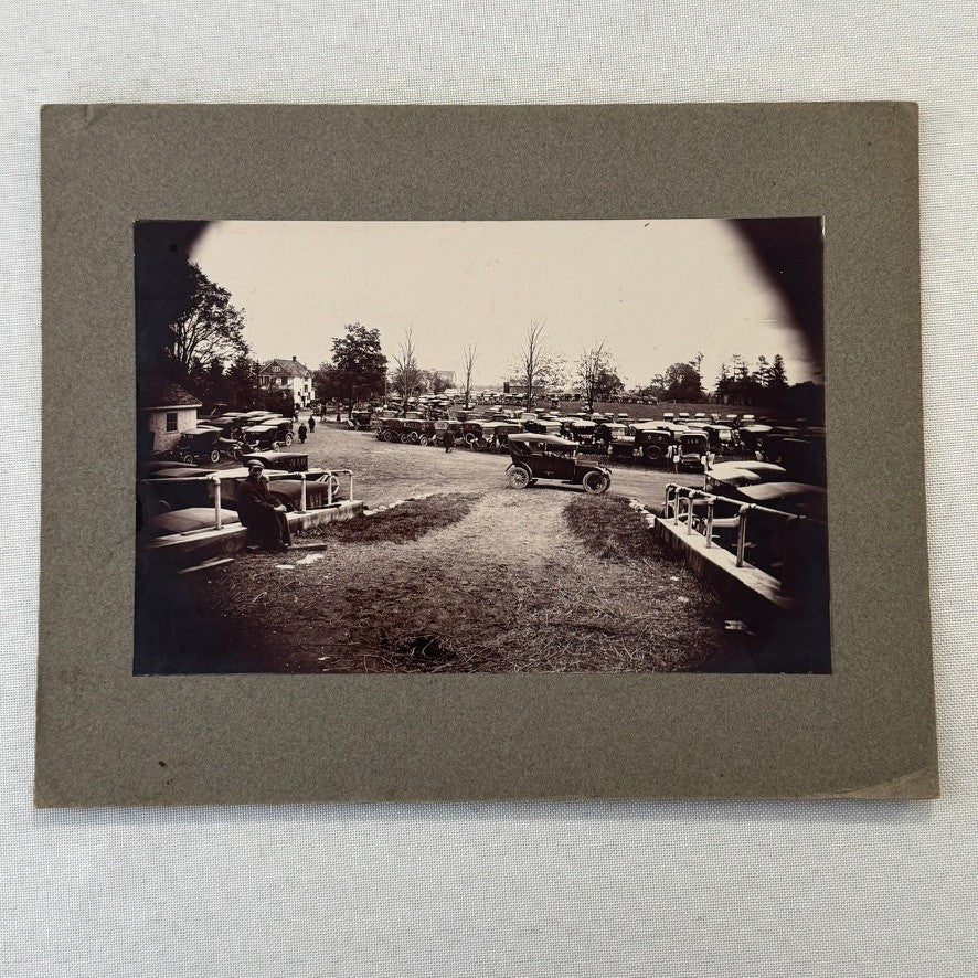 Vintage Photograph on Board Antique Car Automobile Parking Man Photo Image