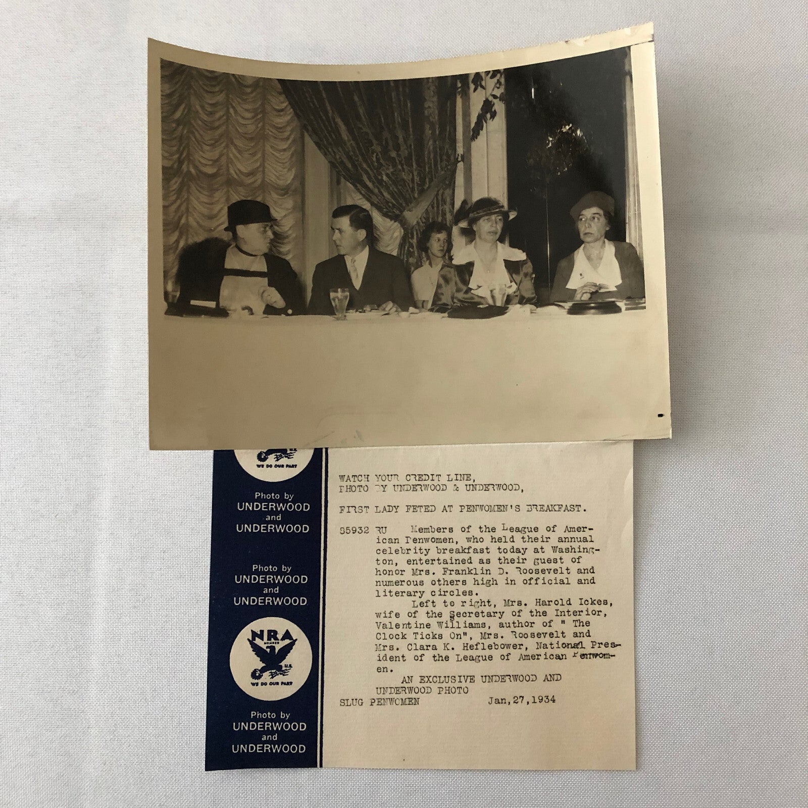 Press Photo Photograph Eleanor Roosevelt 1934 League of American Penwomen