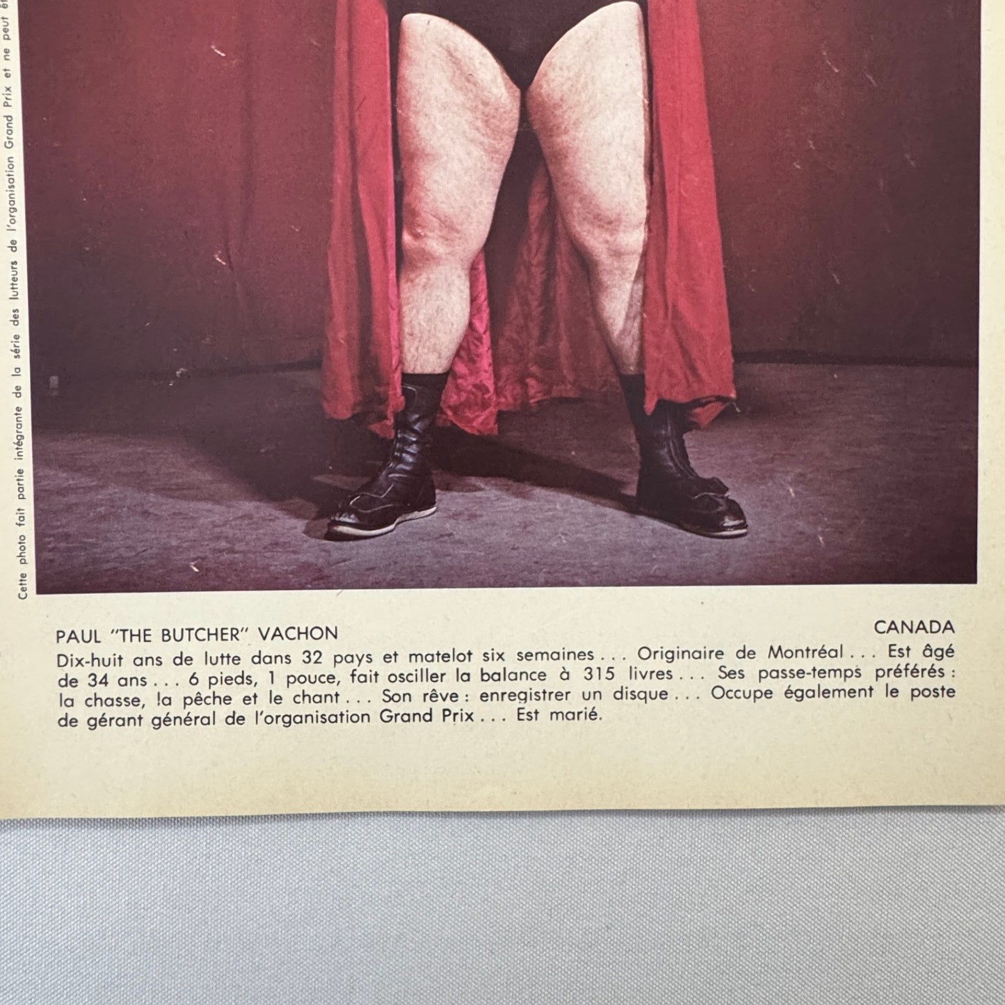 Vintage Wrestling Print Insert Paul Vachon The Butcher Vachon Quebec French 1973