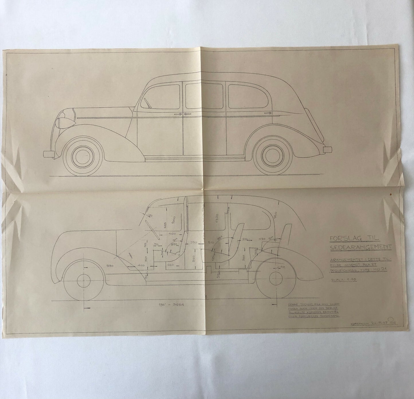 1937 Coachbuilder Car Design Blueprint Rendering Blue Print 6 Door Limousine 