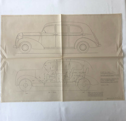 1937 Coachbuilder Car Design Blueprint Rendering Blue Print 6 Door Limousine 