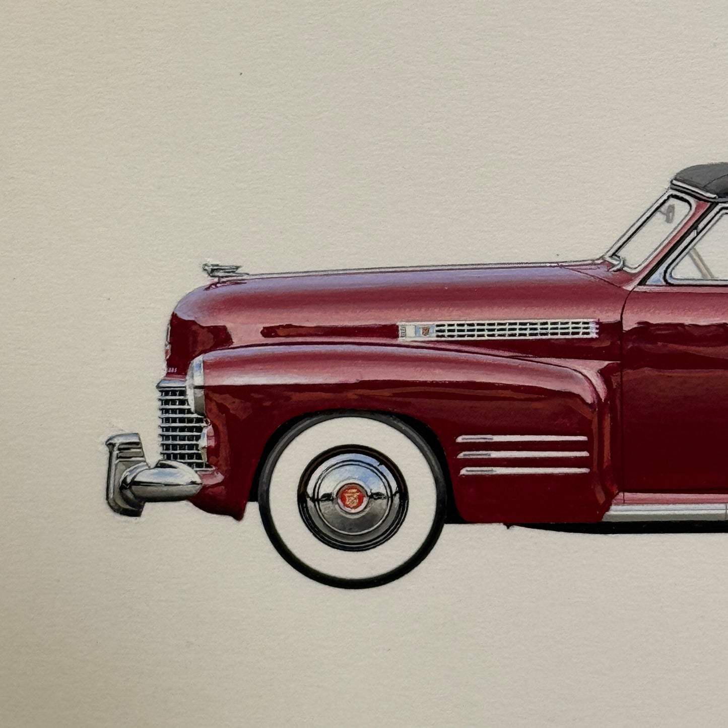 1941 Cadillac Convertible Coupe Car Illustration Art Drawing Vintage Miniature