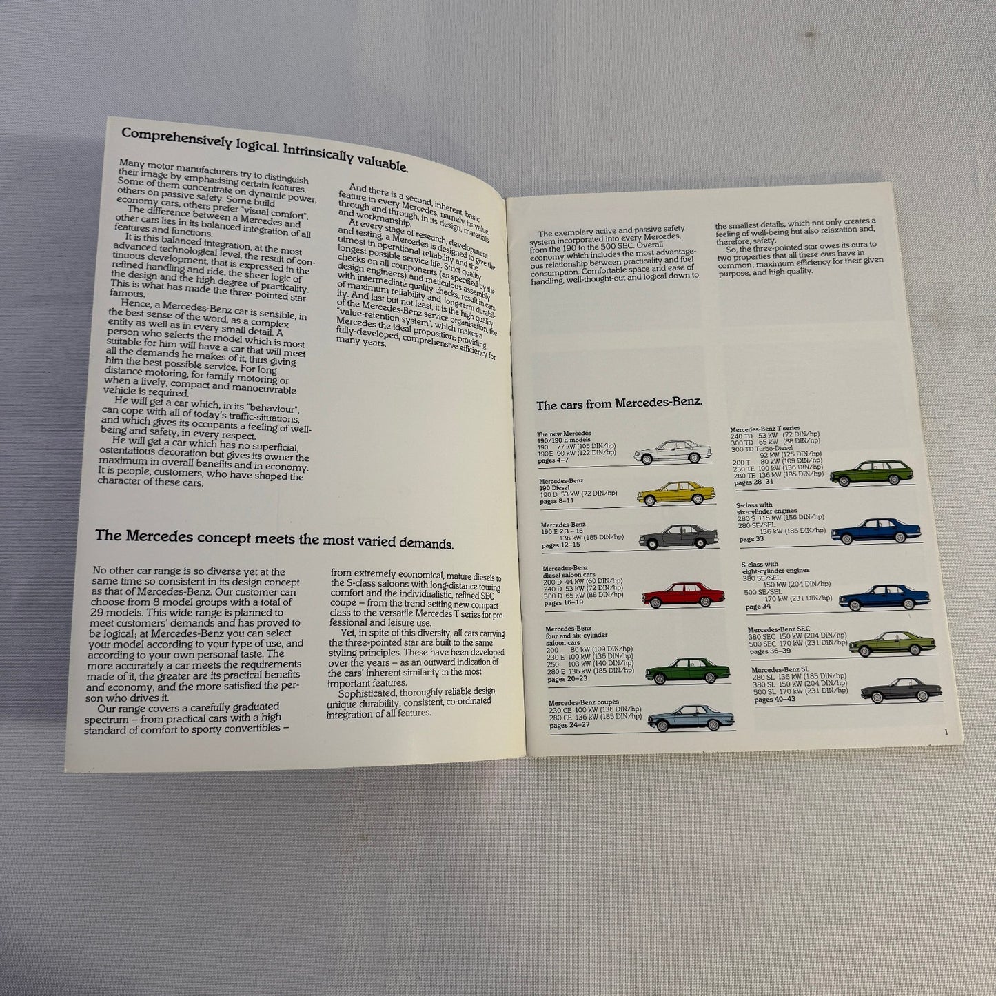 Mercedes Benz Car Brochure 280SL 500 SL 380 SL 280CE 200T 240D 300D 190D 190 250