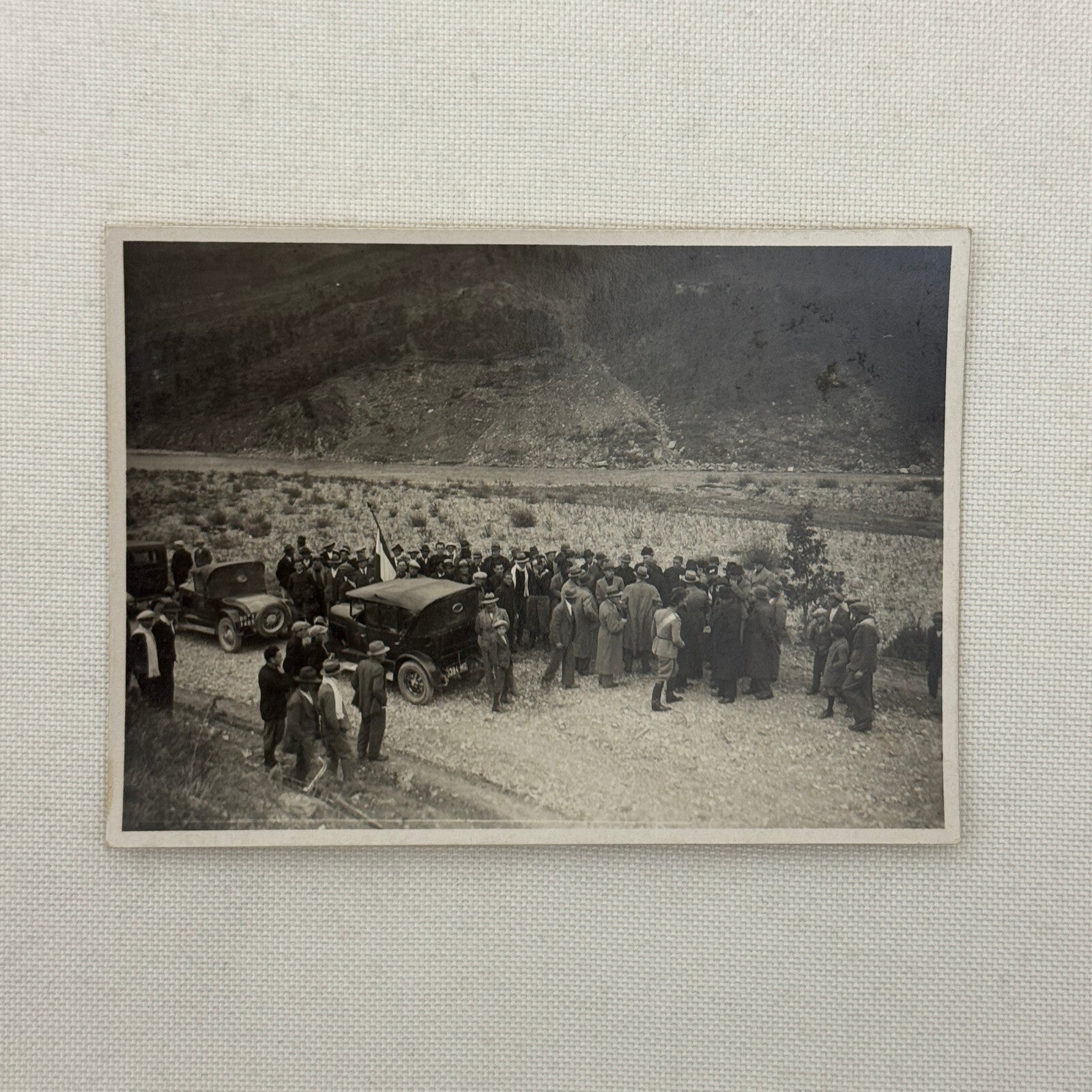 Vintage Photograph Crowd of People with Early Antique Cars Automobiles