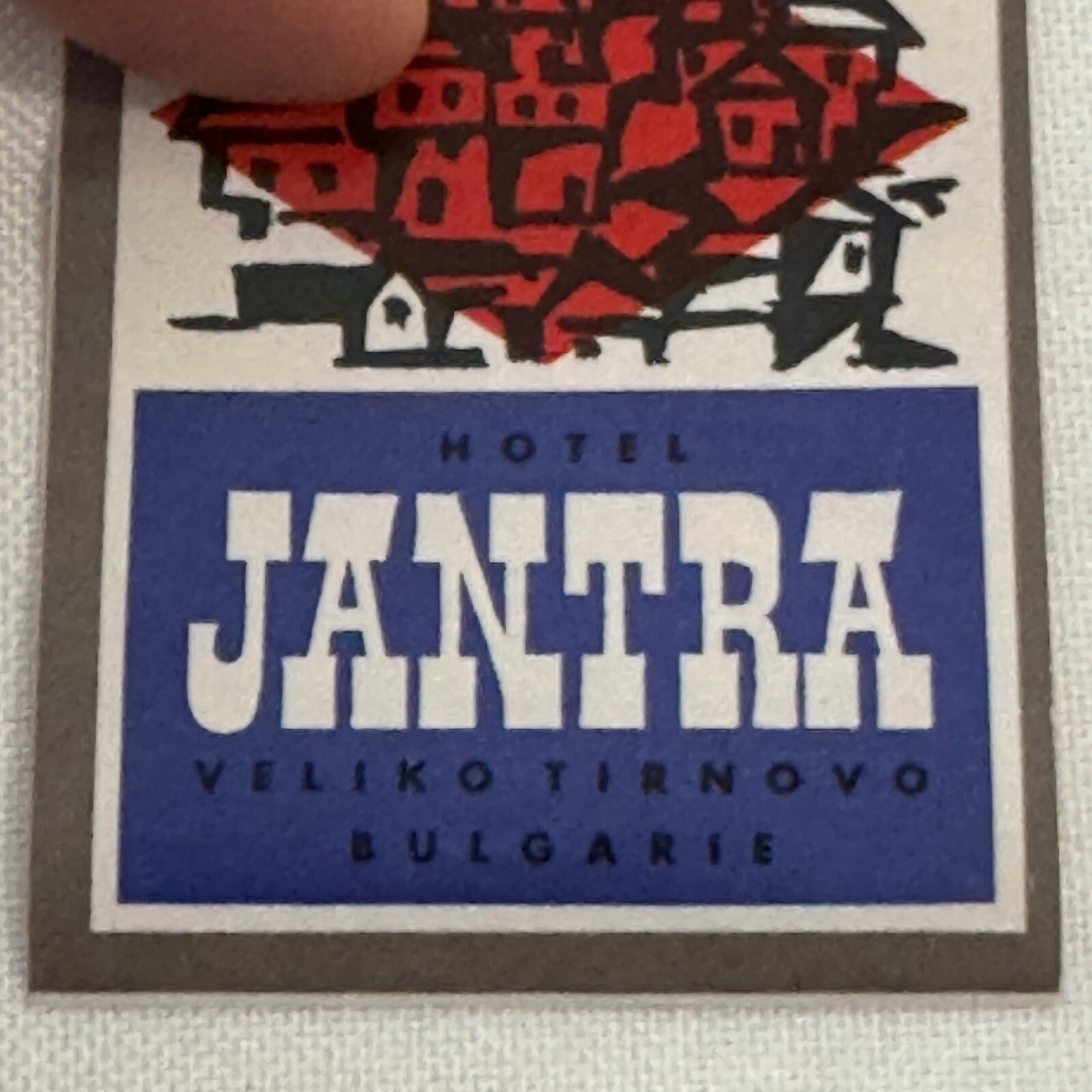 Vintage Travel Luggage Label Hotel Jantra Veliko Tarnovo Bulgaria