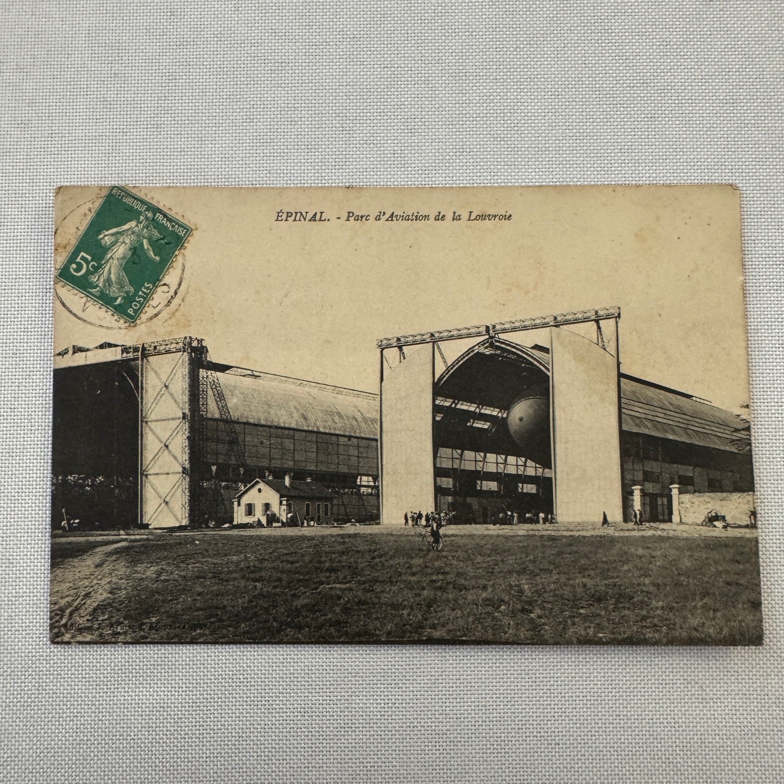 Vintage Zeppelin Airship Dirigible Postcard Post Card French Louvroie Hangar