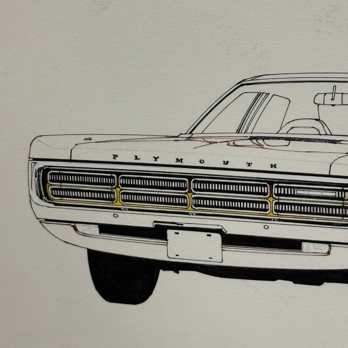Vintage Plymouth Car Illustration Art Drawing Hand Drawn Robert Preis Vintage
