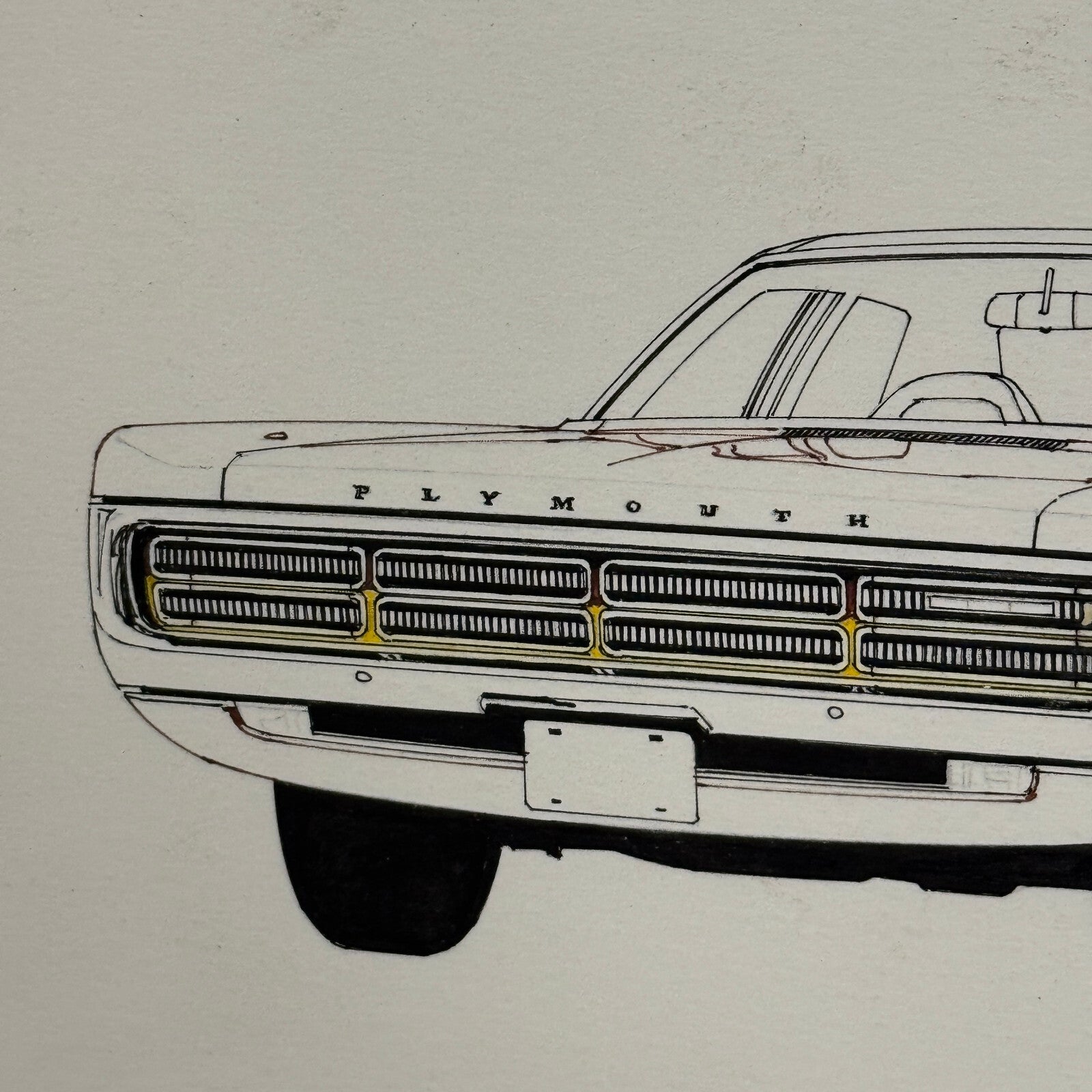 Vintage Plymouth Car Illustration Art Drawing Hand Drawn Robert Preis Vintage