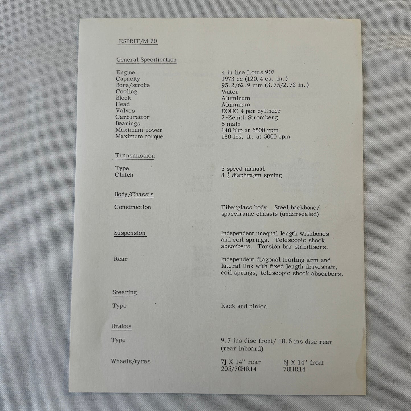 1976 Lotus Car Press Kit Brochure Photo Photograph Lotus Elite Lotus Esprit +