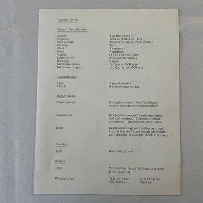 1976 Lotus Car Press Kit Brochure Photo Photograph Lotus Elite Lotus Esprit +