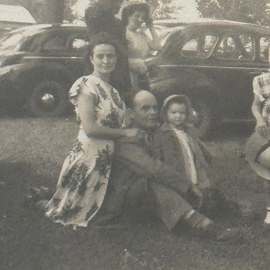 Vintage Photo Photograph Print Family with Car Automobile Children Man Woman