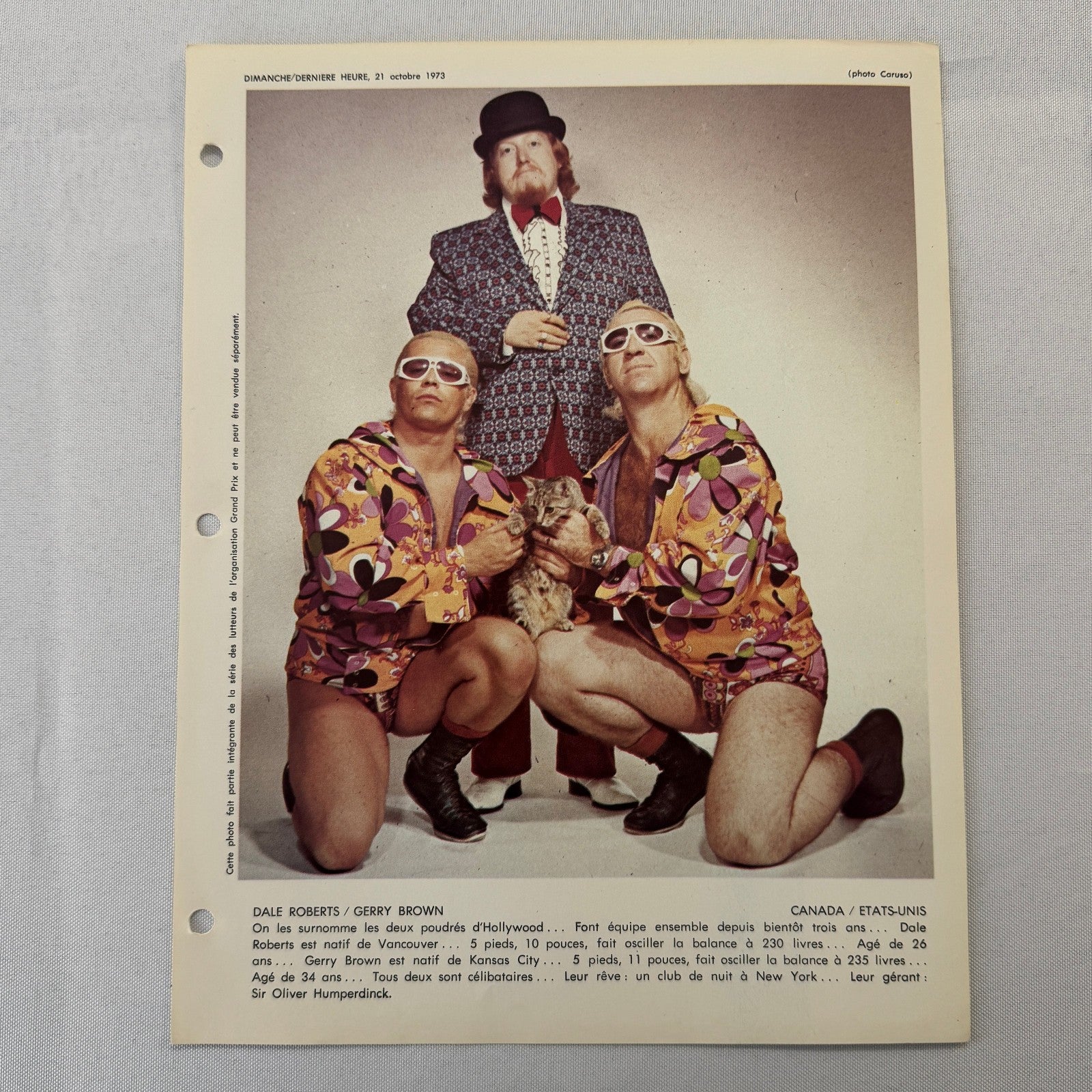 Vintage Wrestling Print Insert Dale Roberts Gerry Brown French Quebec 1973