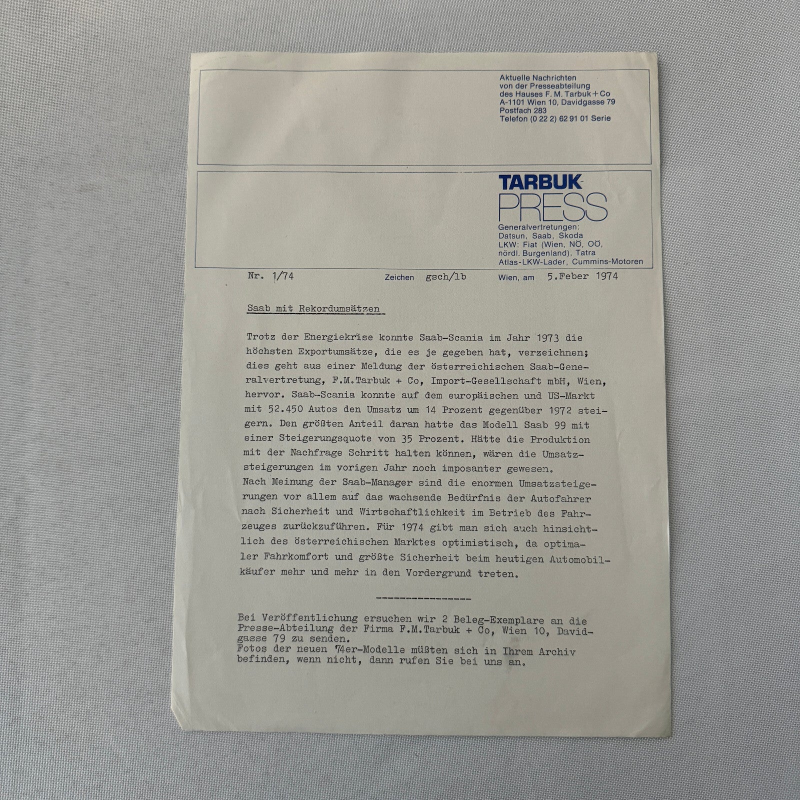 1974 Saab Press Kit Photos Press Releases GERMAN Saab 96 Saab 99L