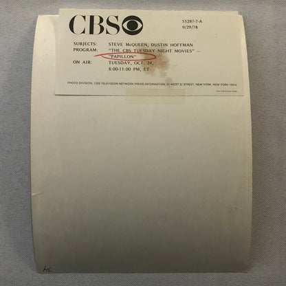 Steve McQueen Dustin Hoffman Papillon Movie Film CBS Television Photo Photograph