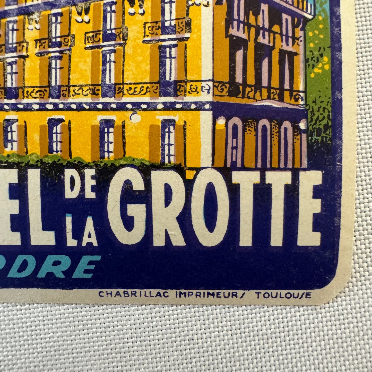 Vintage Travel Label Grand Hotel de la Grotte Lourdes France French