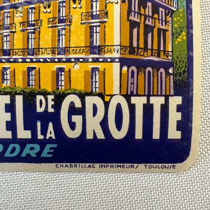 Vintage Travel Label Grand Hotel de la Grotte Lourdes France French