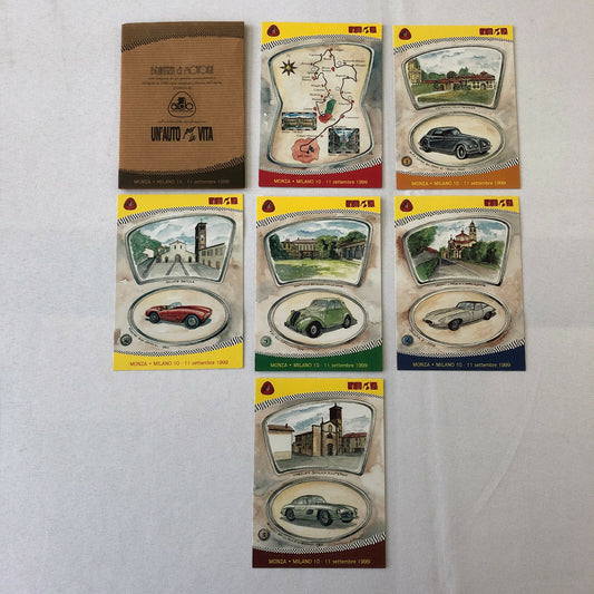 Italian Collector Car Postcard Set of 6 Alfa Romeo 6C Ferrari 500 Fiat Jaguar + 
