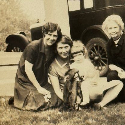 Vintage Automobile Photo Photograph Print Snapshot Women with Car