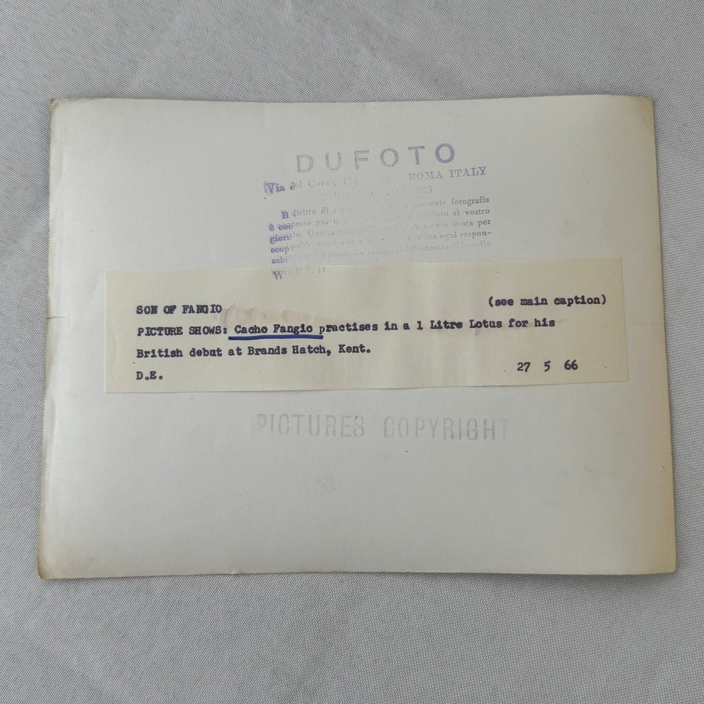 Juan Manuel Fangio Son Cacho Fangio Brands Hatch UK Press Photo Photograph