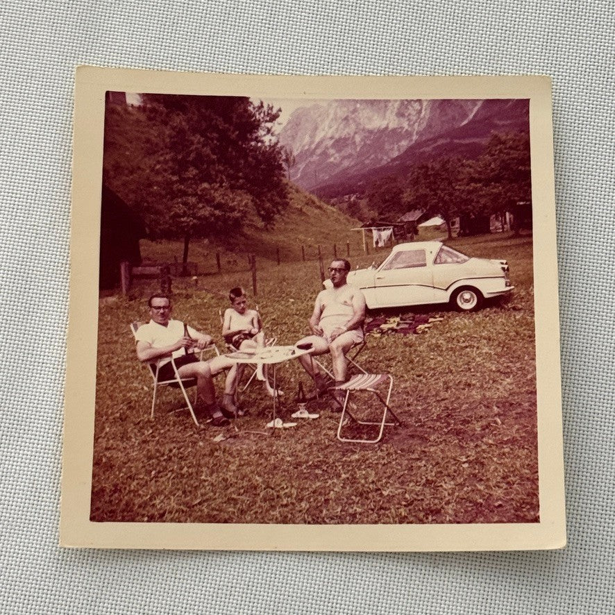 Micro Car at Camp Site Photo Photograph Print Vintage Snapshot Lot 3x Germany