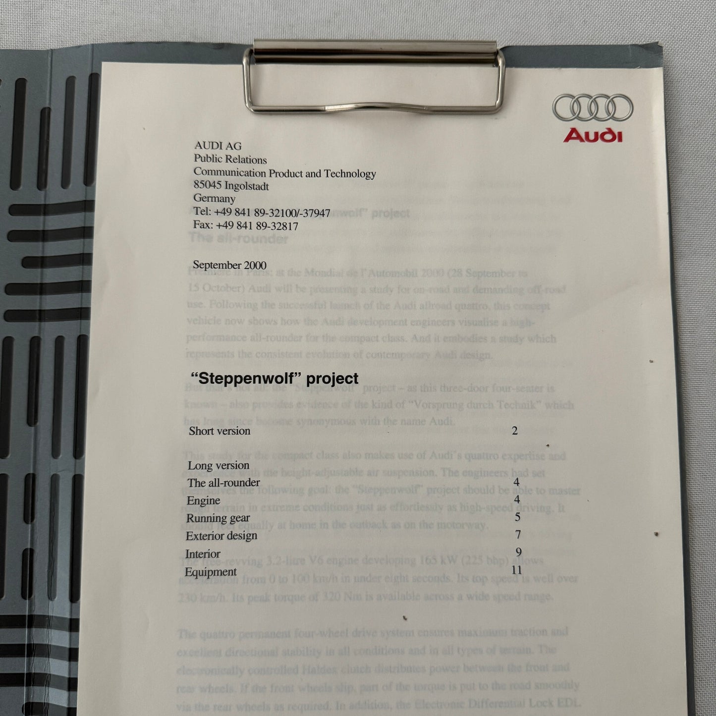 2000 Audi Steppenwolf Concept Car Prototype Press Kit Photos Germany