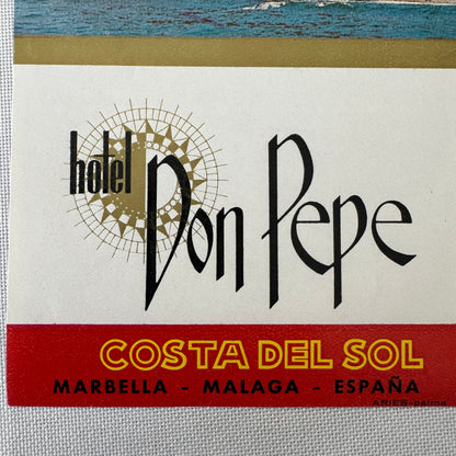 Vintage Hotel Travel Luggage Label Hotel Don Pepe Costa Del Sol Spain Espana