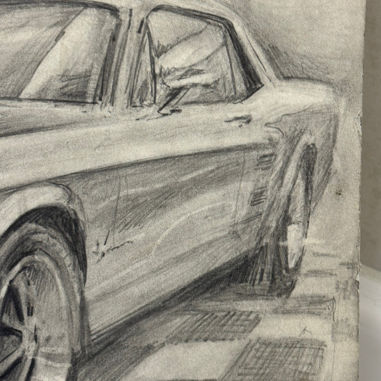 Ford Mustang Vintage Car Illustration Drawing Sketch Original Art Signed