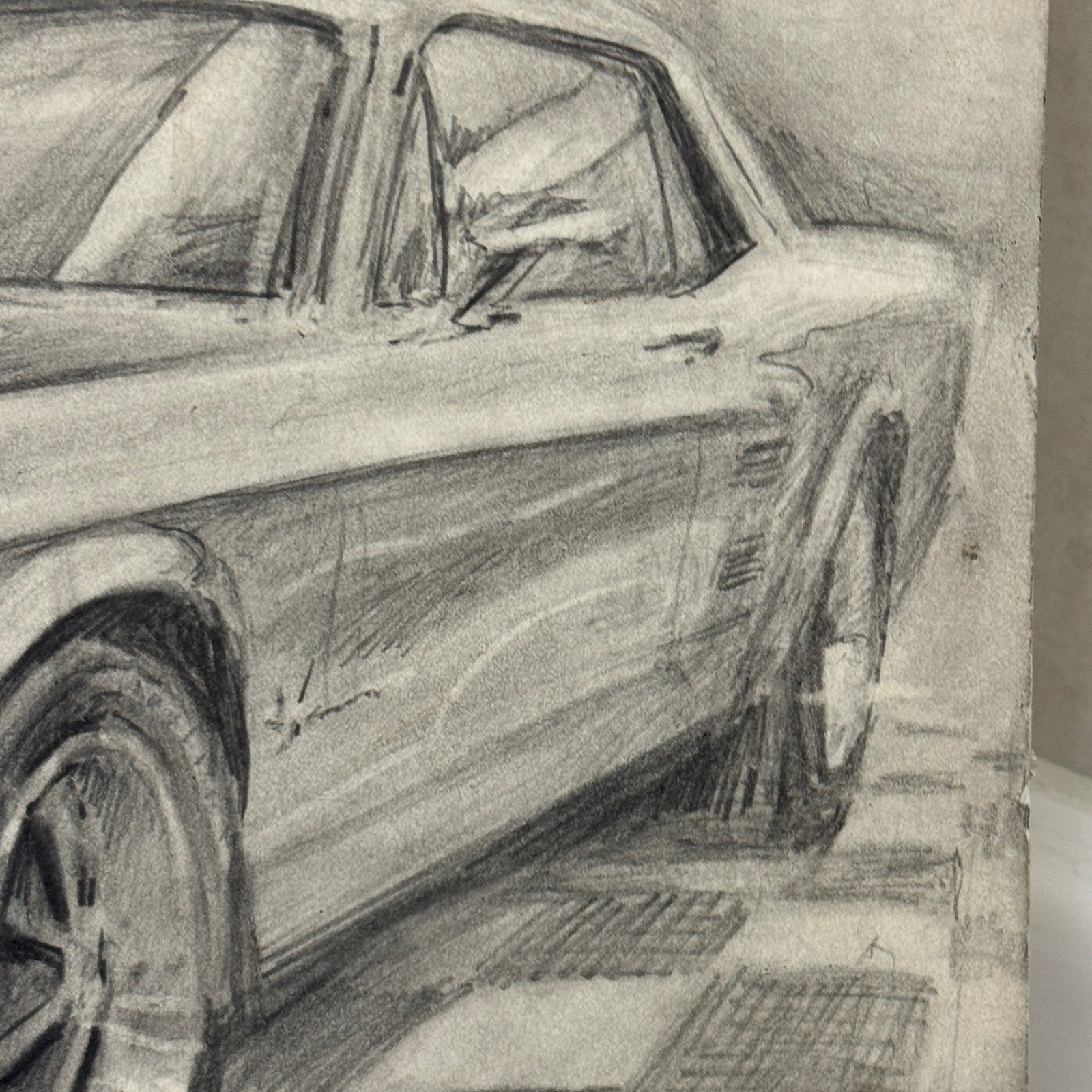 Ford Mustang Vintage Car Illustration Drawing Sketch Original Art Signed