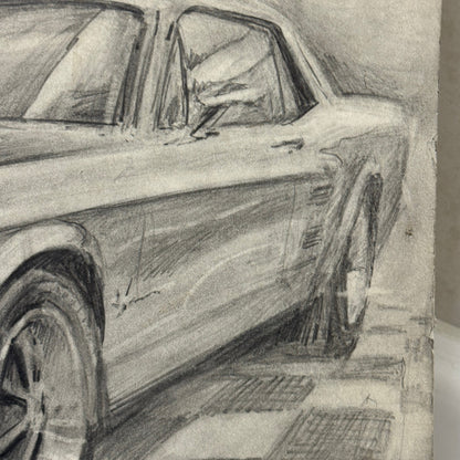 Ford Mustang Vintage Car Illustration Drawing Sketch Original Art Signed