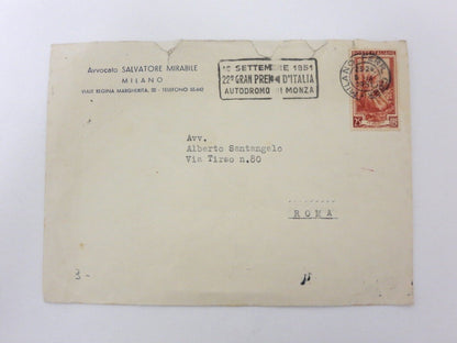 1951 22 Gran Premio D'Italia Autodromo Monza Racing Postage Stamp Envelope 