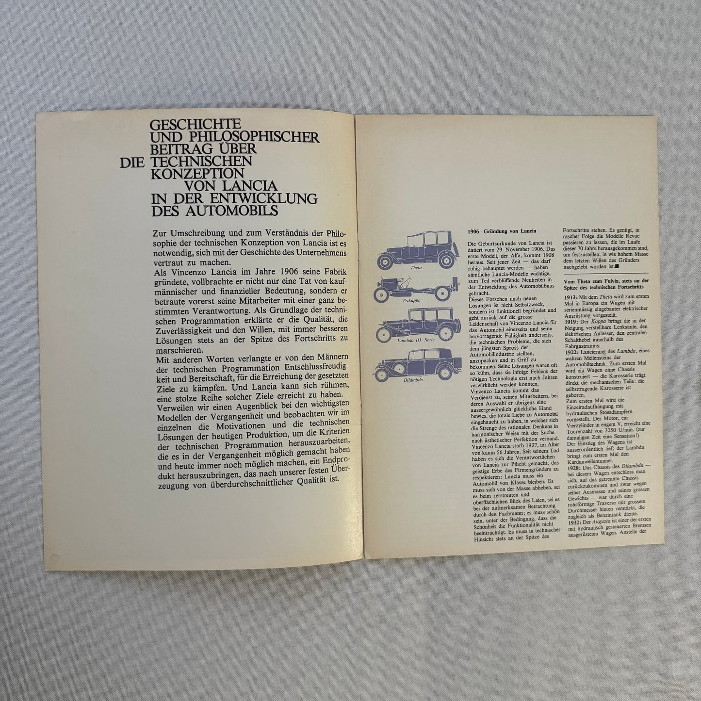 1976 Lancia History Brochure Catalog Flaminia Fulvia Aprilia Aurelia GERMAN