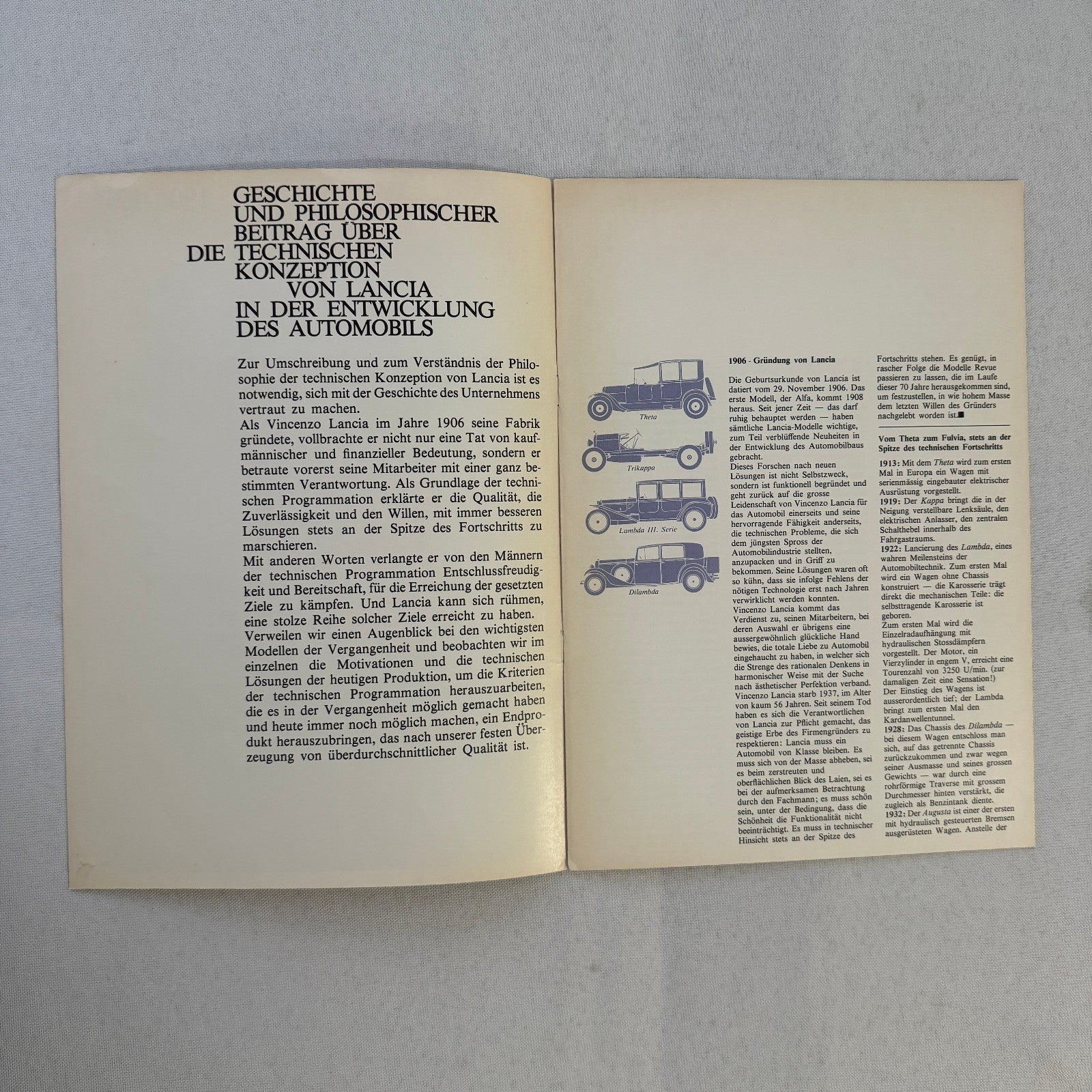 1976 Lancia History Brochure Catalog Flaminia Fulvia Aprilia Aurelia GERMAN
